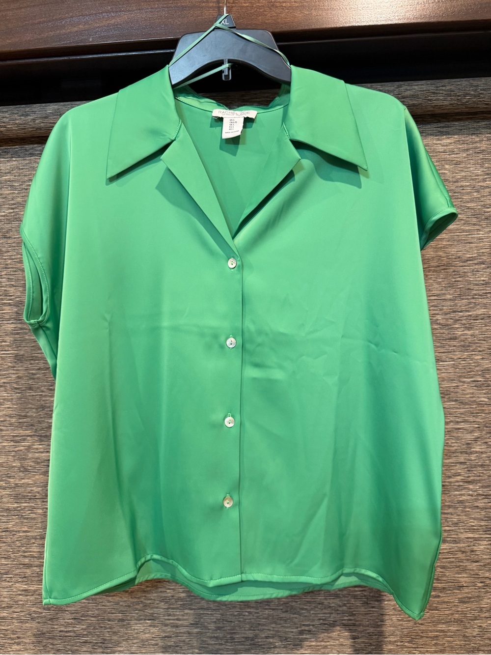 Rachel Zoe Emerald Green Short Sleeve Button Down Silk Blouse